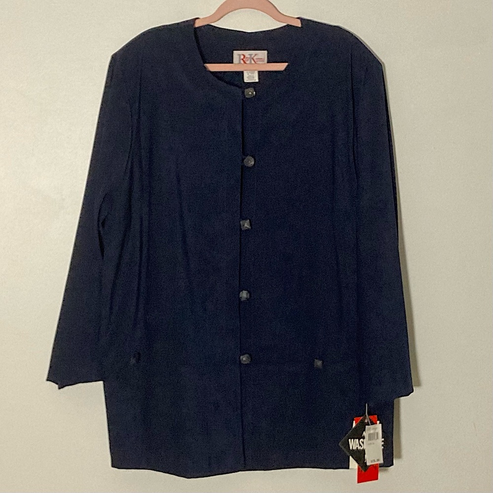 ⭐️ Vintage R&K Originals Woman Navy Suede Button Down Coat Size 24W